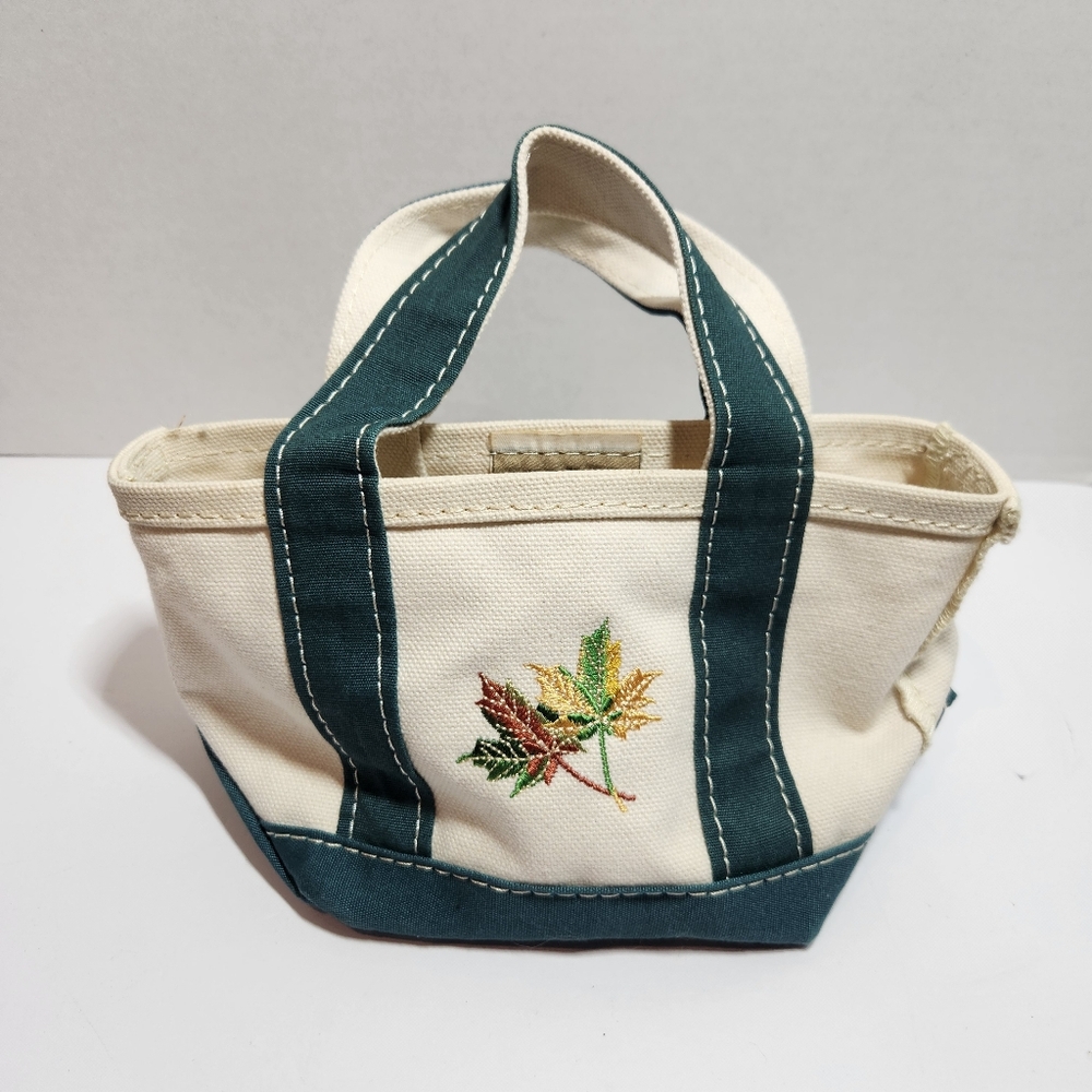 LL BEAN Mini Boat And Tote Bag Embroidered Leaves Vintage
